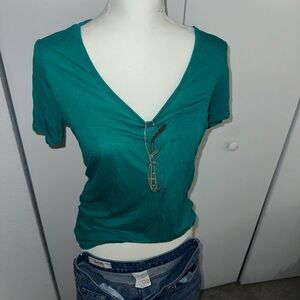 2000s Banana Republic Teal V-Neck